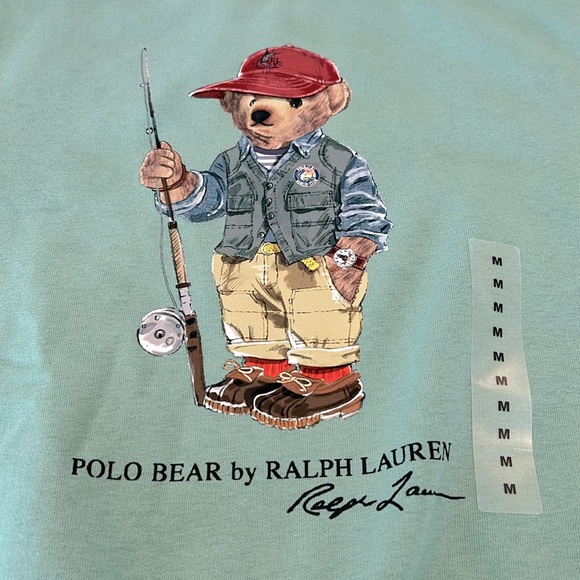 🎉Host Pick🎉Polo Ralph Lauren Sage Green Boys Fishing Polo Bear Sweatshirt - Picture 3 of 12